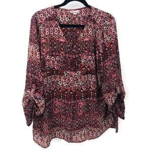Established burgundy floral top‎ button up Size 1X
